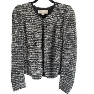 Of Two Minds Tweed Blazer Jacket Size L Old Money Quite Luxury Silk Gray Black